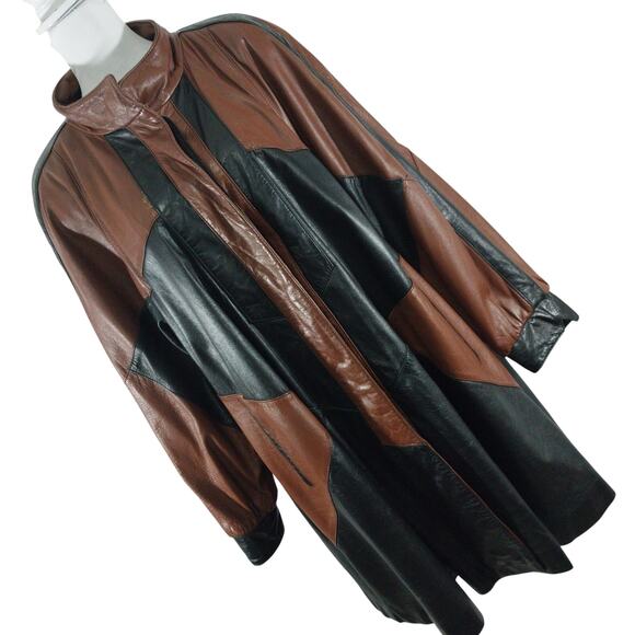 ROAMAN'S! EXQUISITE BLACK & BROWN GENUINE LEATHER GEOMETRIC JACKET, COAT! SZ 1X - Picture 1 of 12